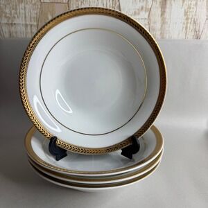 Block Manchester Gold Soup Pasta Bowls Set of 4 White‎ Porcelain Gold Laurel Rim
